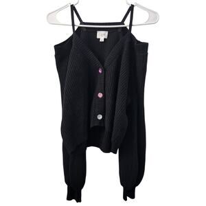 CAMI NYC Wool Cold Shoulders Sweater S Black Puff Sleeves Cozy Fall Designer
